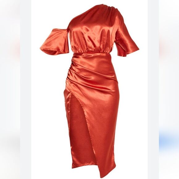 Pretty Little Thing Satin Midi Dress in Rust Size 4 - Picture 3 of 11